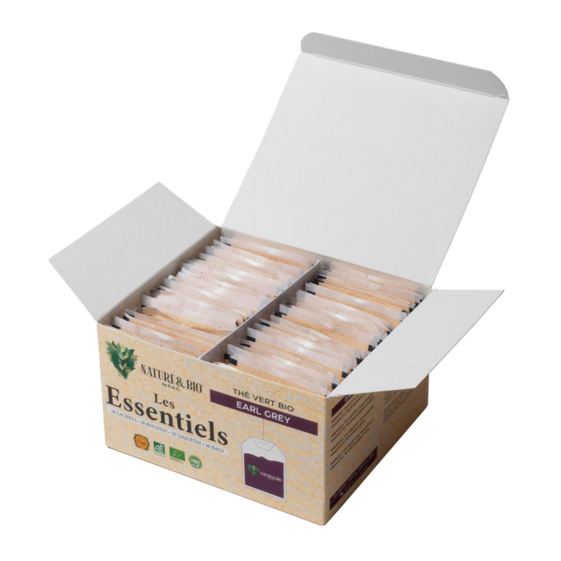 Thé Vert Earl Grey Bio||"LES ESSENTIELS" | Boîte de 50 infusettes