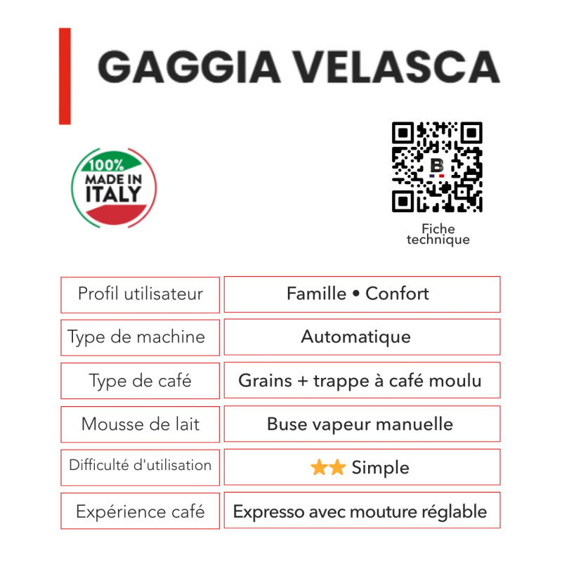 Gaggia Velasca Black||Machine automatique